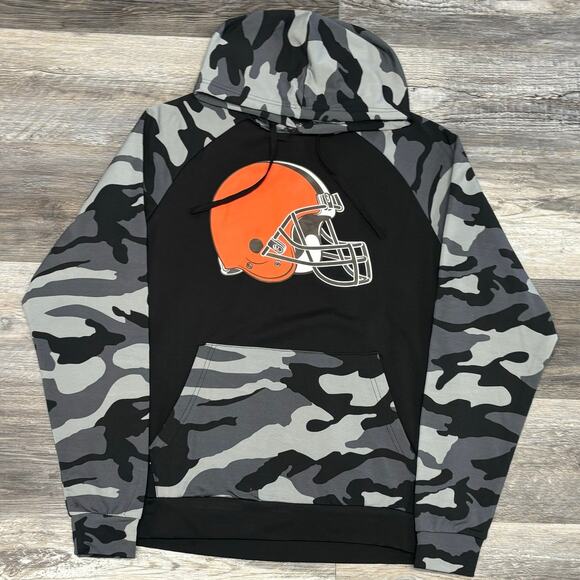 NWT Foco NFL Cleveland Browns Black Gray Mens M Center Logo Pullover Camo Hoodie - Picture 2 of 13